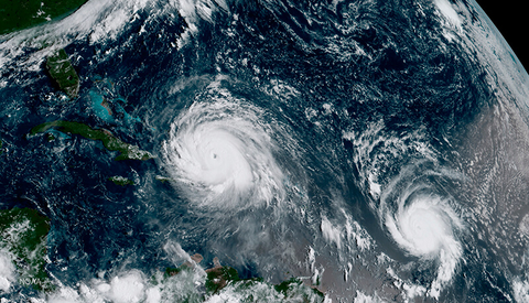 Hurricane Irma and Hurricane Jose // Photo by NOAA via AP/Newscred Hurricane Irma and Hurricane Jose over the Caribbean